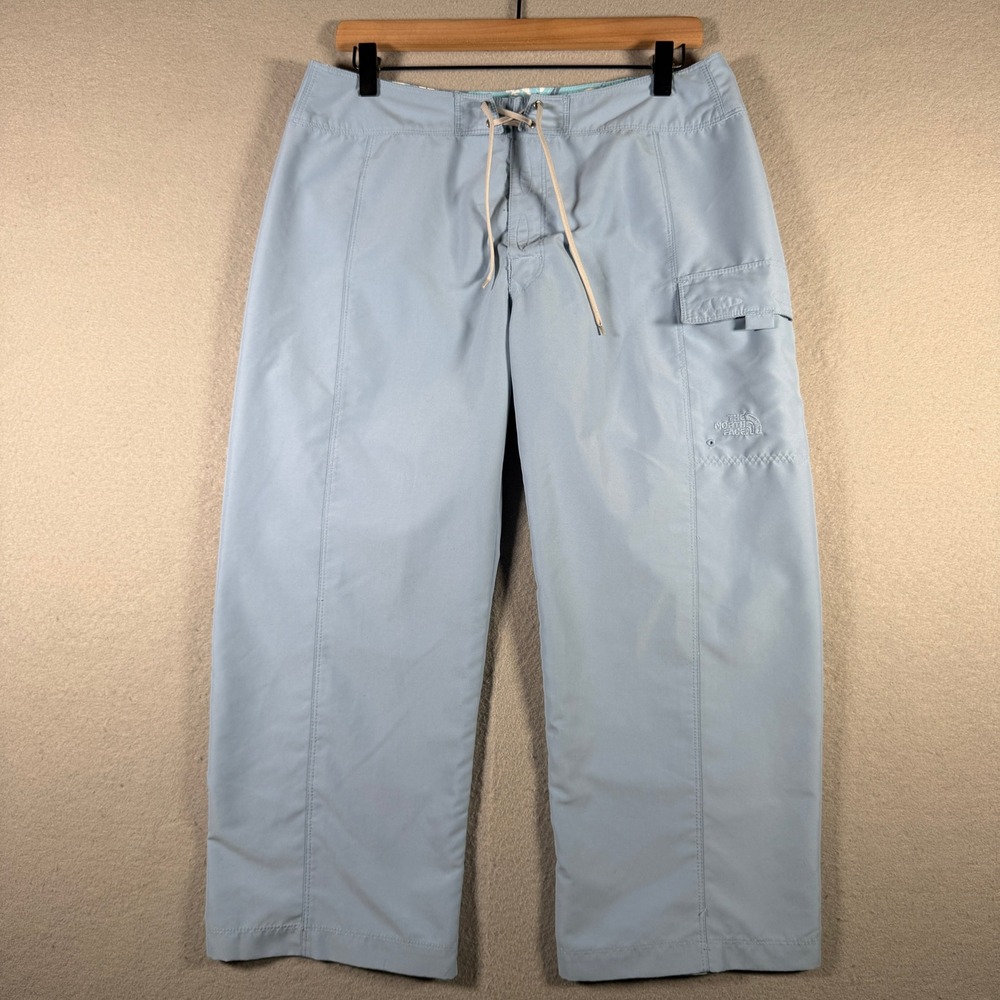 The North Face Womens Light Blue Cropped Cargo Pants Size 10 Drawcord Wide Leg